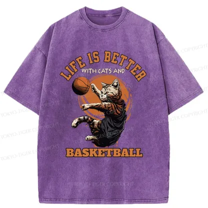 Tokyo-Tiger Kitten Is Playing Basketball Washed T-Shirt