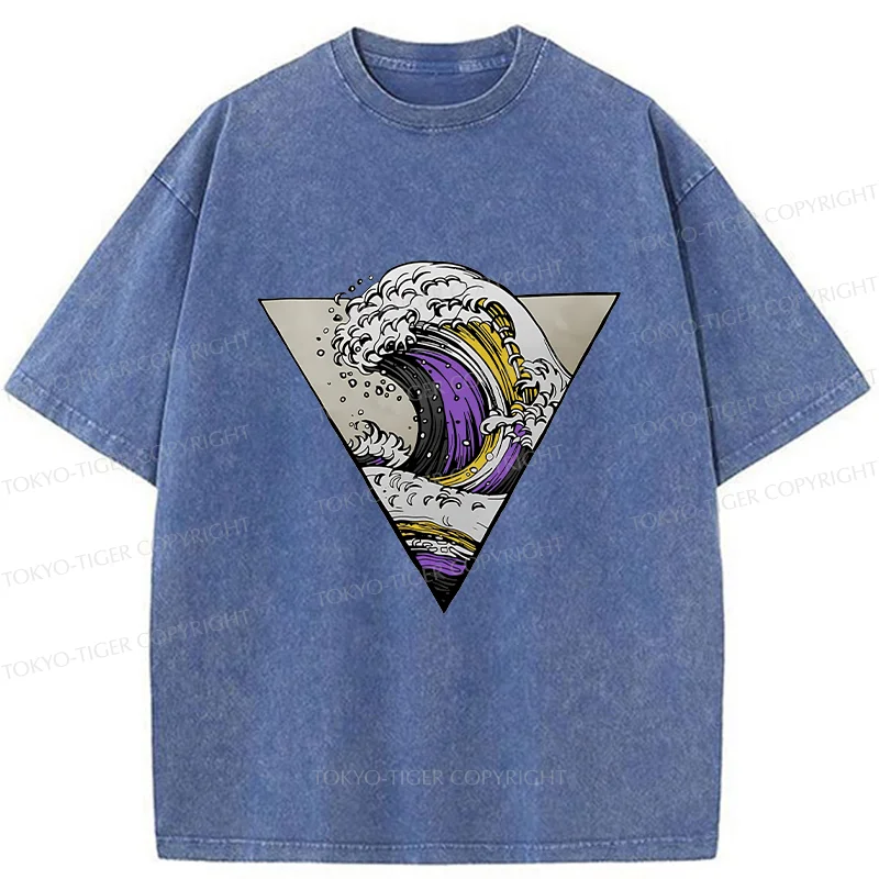 Tokyo-Tiger Colored Waves Washed T-Shirt