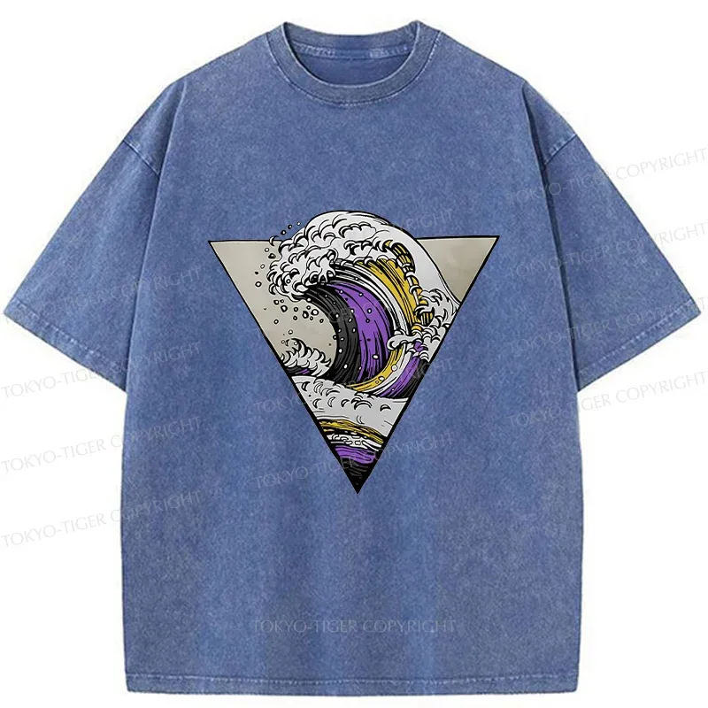 Tokyo-Tiger Colored Waves Washed T-Shirt