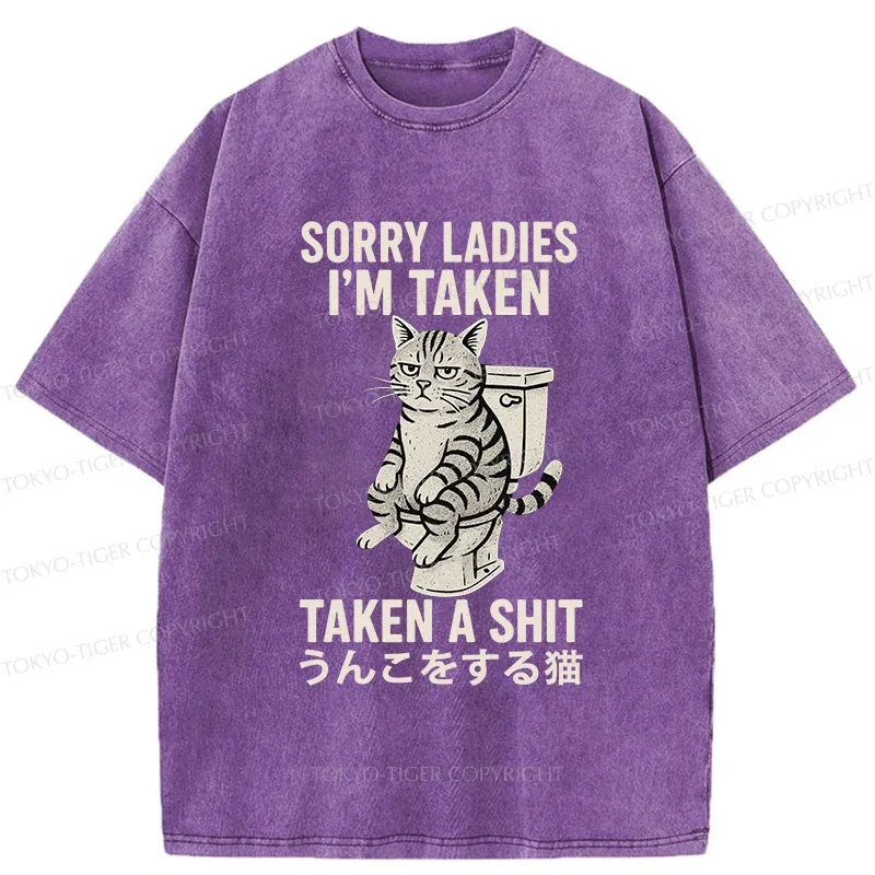 Tokyo-Tiger Cat Pooping Washed T-Shirt