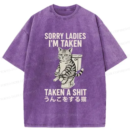Tokyo-Tiger Cat Pooping Washed T-Shirt