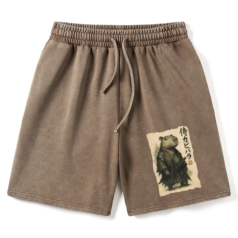 Tokyo-Tiger Capybara Samurai Washed Shorts