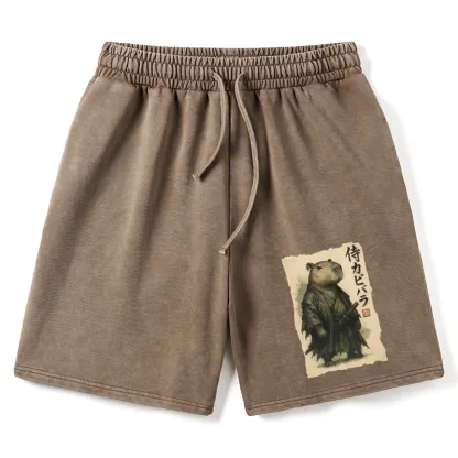 Tokyo-Tiger Capybara Samurai Washed Shorts