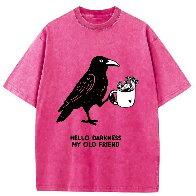 Tokyo-Tiger Crow Drinking Black Coffee Funny Washed T-Shirt