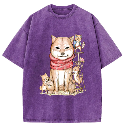 Tokyo-Tiger Japanese Akita Dog Washed T-Shirt