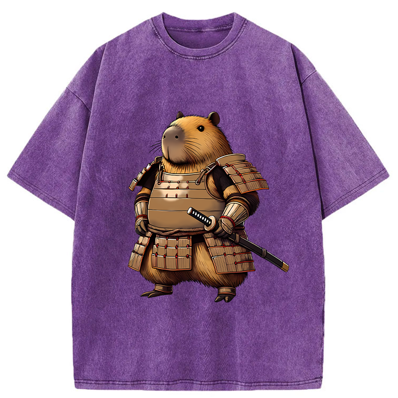 Tokyo-Tiger Capybara Samurai Japanese Washed T-Shirt