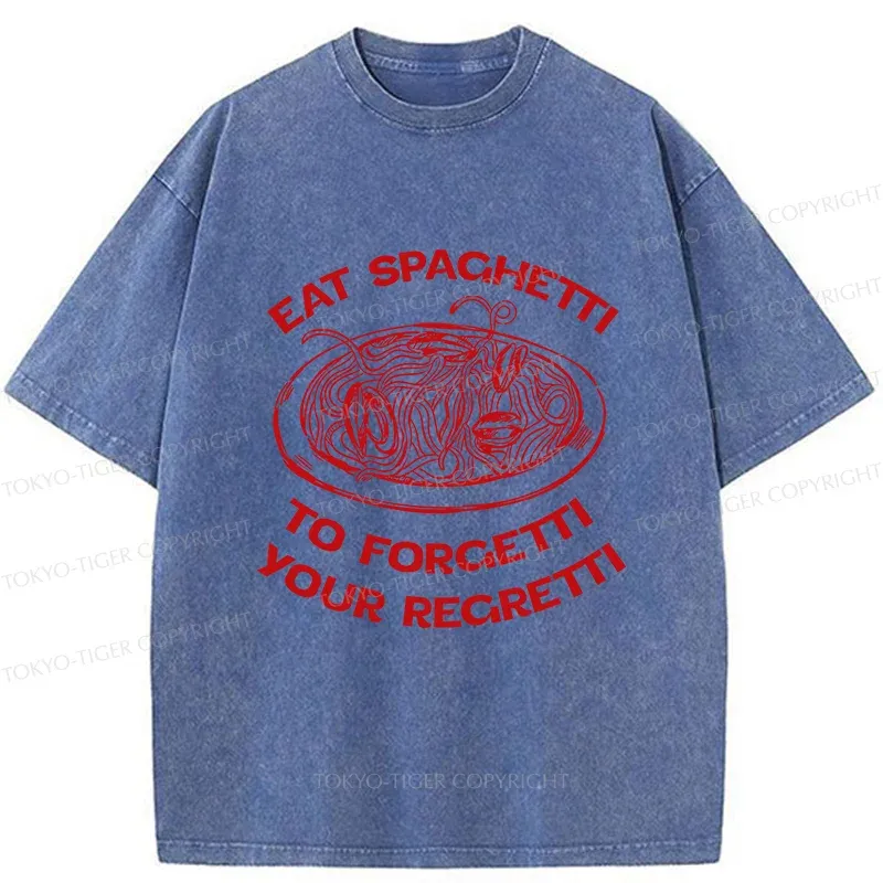 Tokyo-Tiger Eat Spaghetti Funny Washed T-Shirt