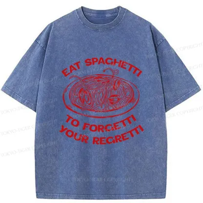 Tokyo-Tiger Eat Spaghetti Funny Washed T-Shirt
