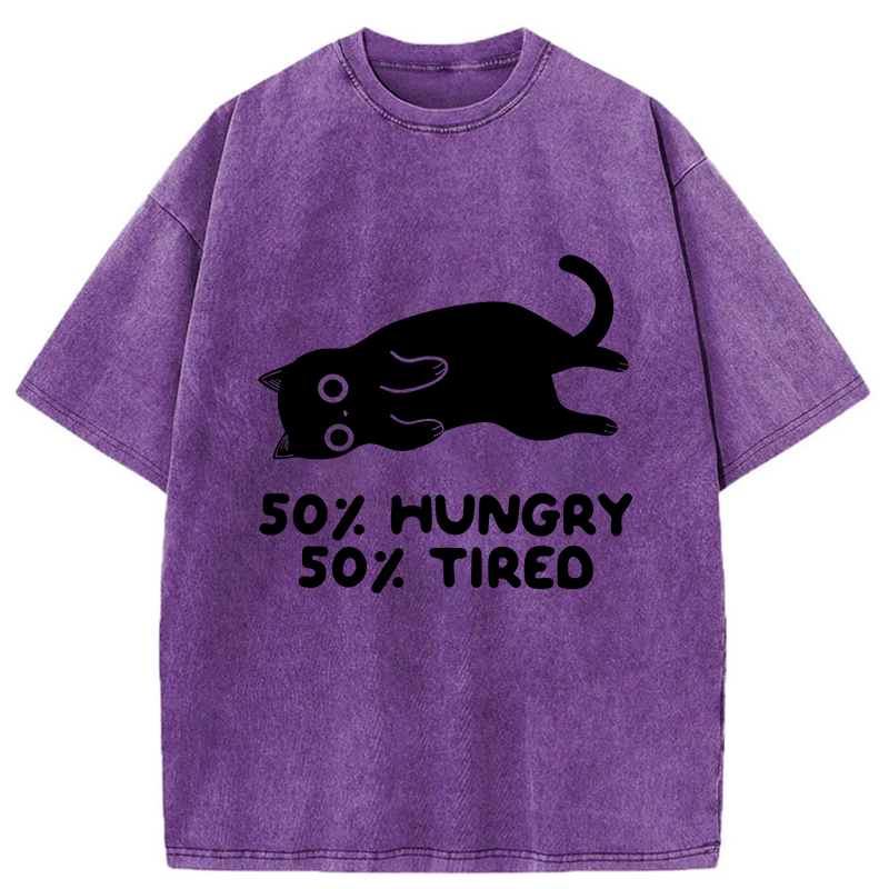 Tokyo-Tiger Hungry Tired Black Cat Washed T-Shirt