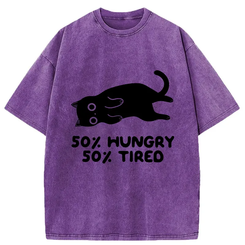 Tokyo-Tiger Hungry Tired Black Cat Washed T-Shirt