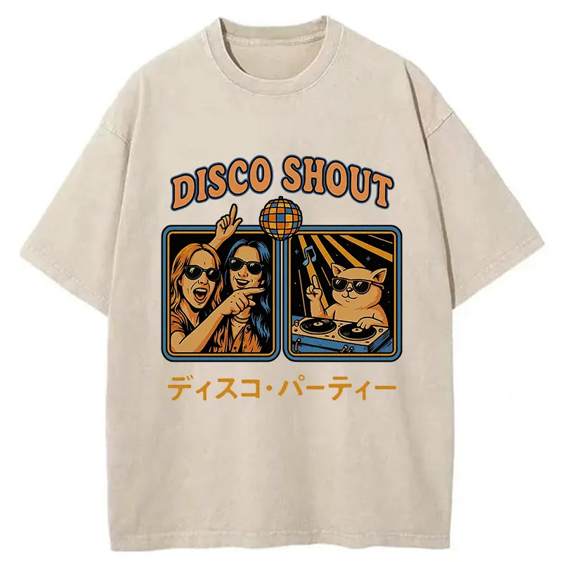 Tokyo-Tiger Shouting at Disco Cat Washed T-Shirt
