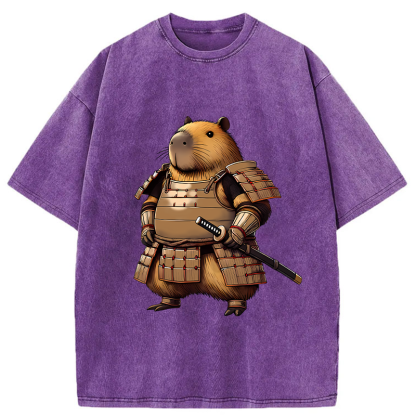 Tokyo-Tiger Capybara Samurai Japanese Washed T-Shirt