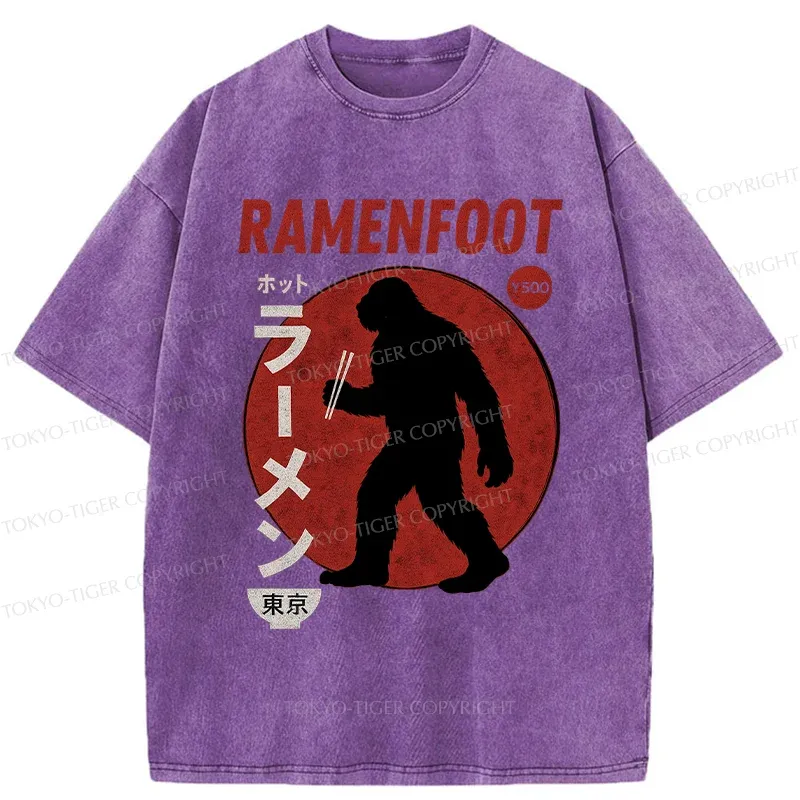 Tokyo-Tiger Bigfoot Eats Ramen Washed T-Shirt