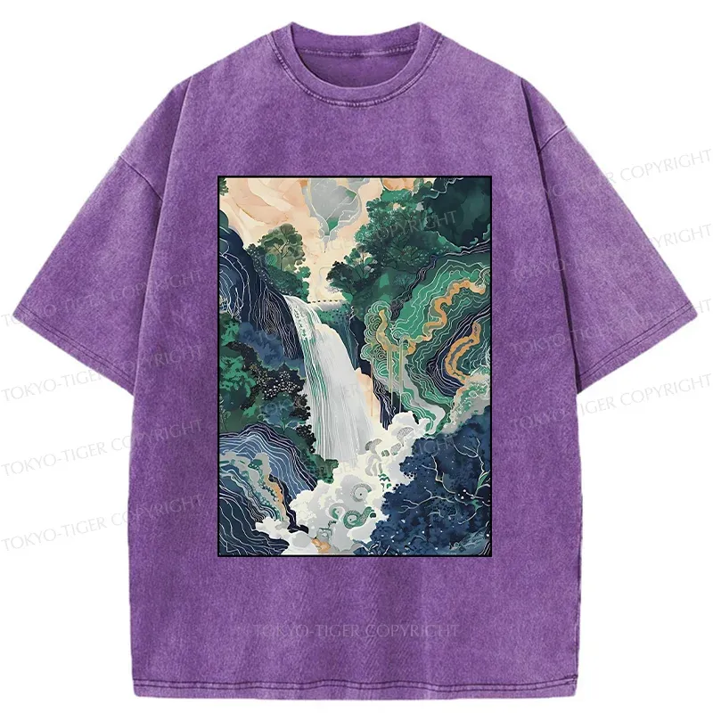 Tokyo-Tiger Japanese Landscape Painting Washed T-Shirt