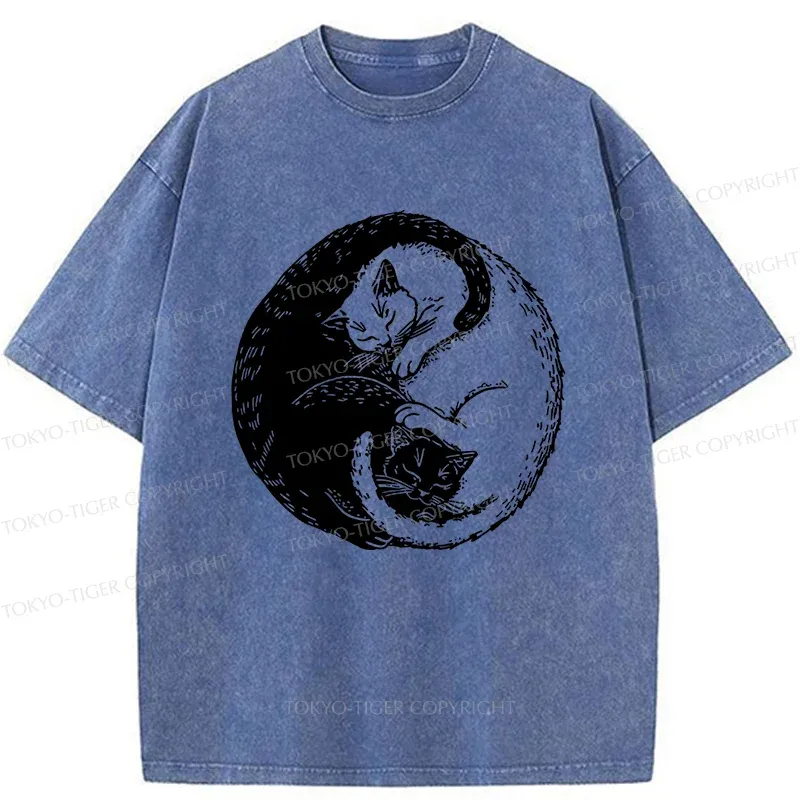 Tokyo-Tiger Yin Yang Cat Washed T-Shirt