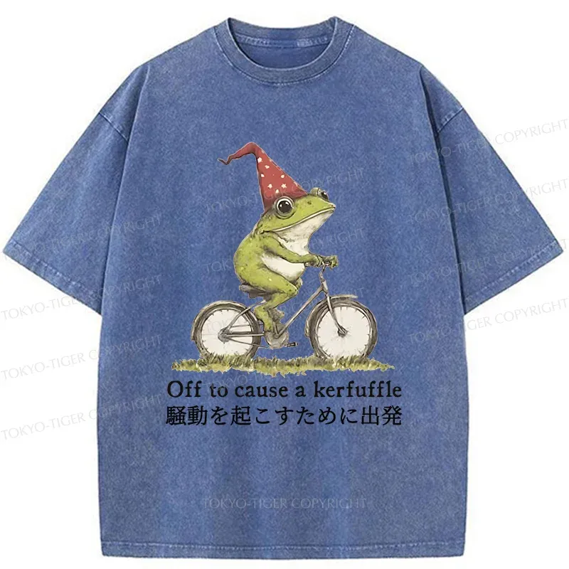 Tokyo-Tiger Frog Riding A Bicycle Washed T-Shirt