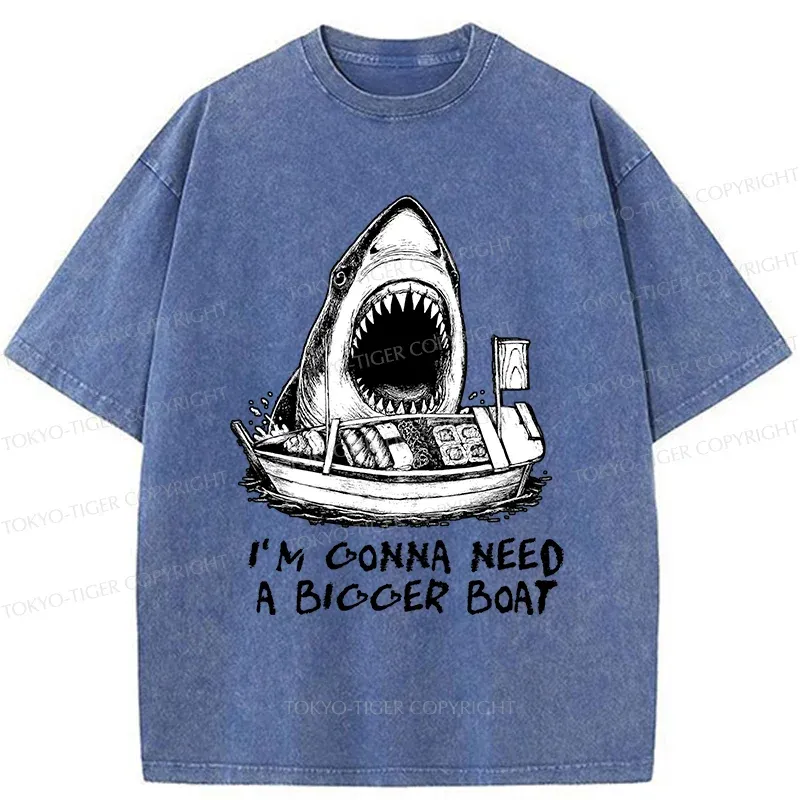 Tokyo-Tiger Shark Eating Sushi Washed T-Shirt