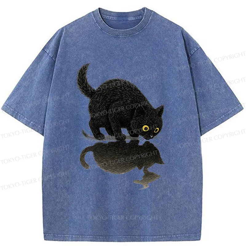 Tokyo-Tiger Cat Drinking Water Washed T-Shirt