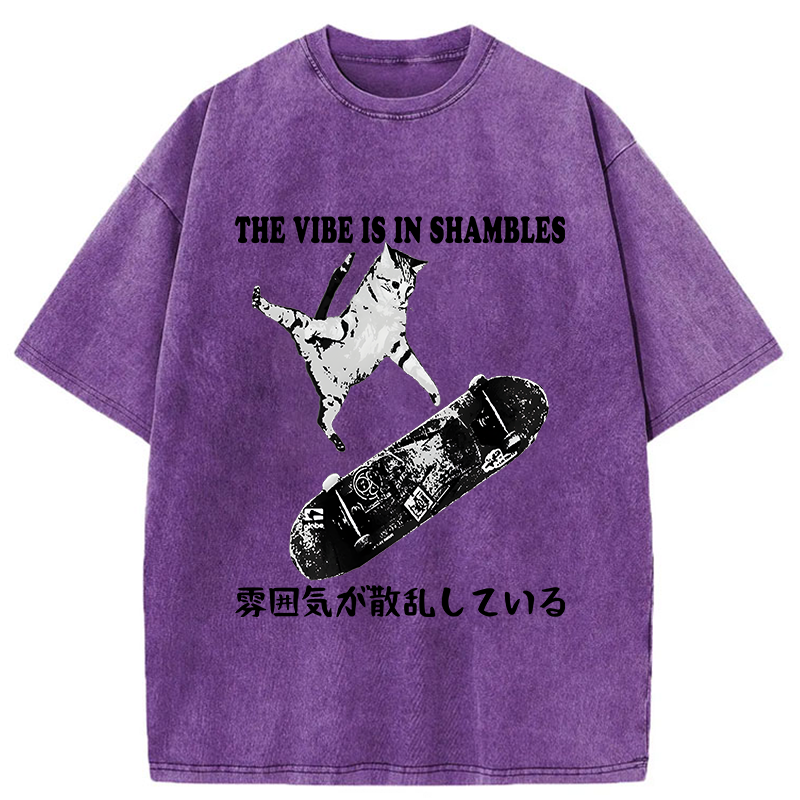 Tokyo-Tiger Skateboard Enthusiast Cat Washed T-Shirt