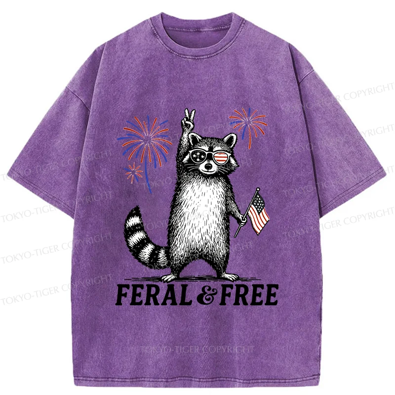 Tokyo-Tiger Raccoon Celebrating The Festival Washed T-Shirt