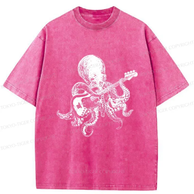 Tokyo-Tiger Octopus Guitarist Washed T-Shirt