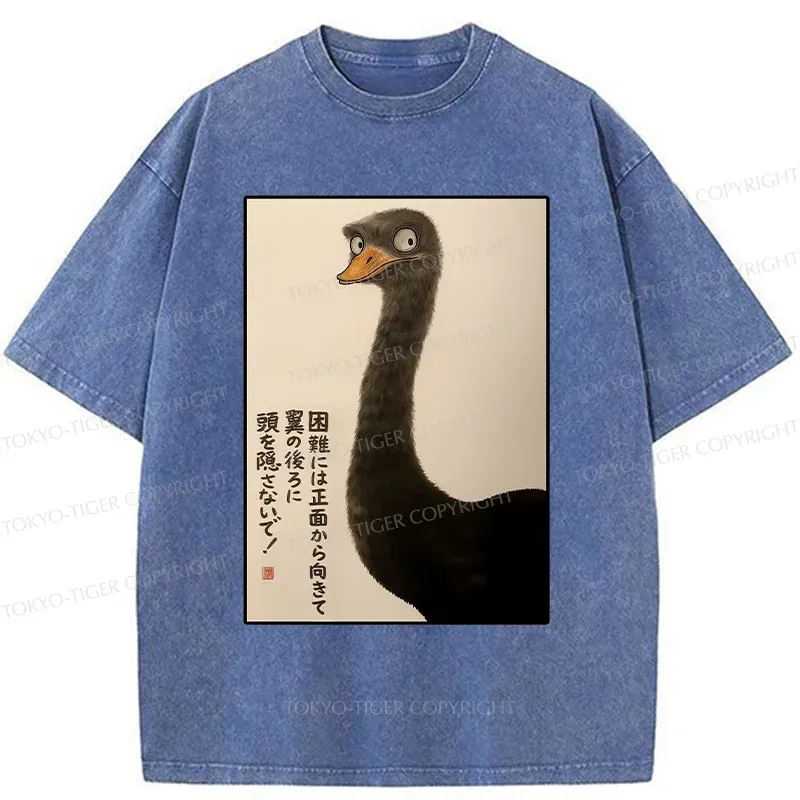 Tokyo-Tiger Avoid Difficulties Funny Washed T-Shirt