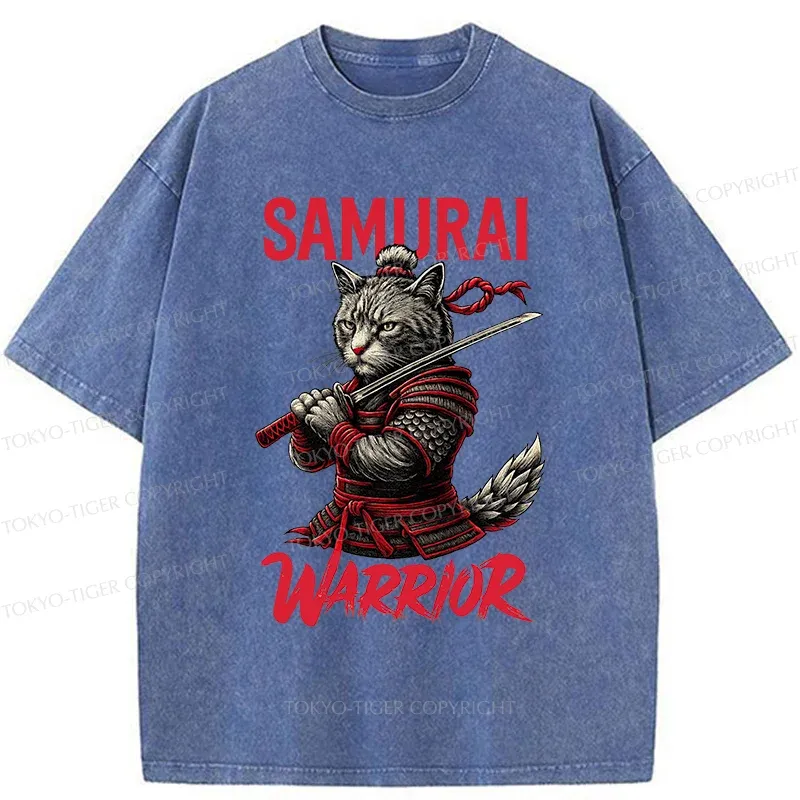 Tokyo-Tiger Fierce Cat Samurai Washed T-Shirt