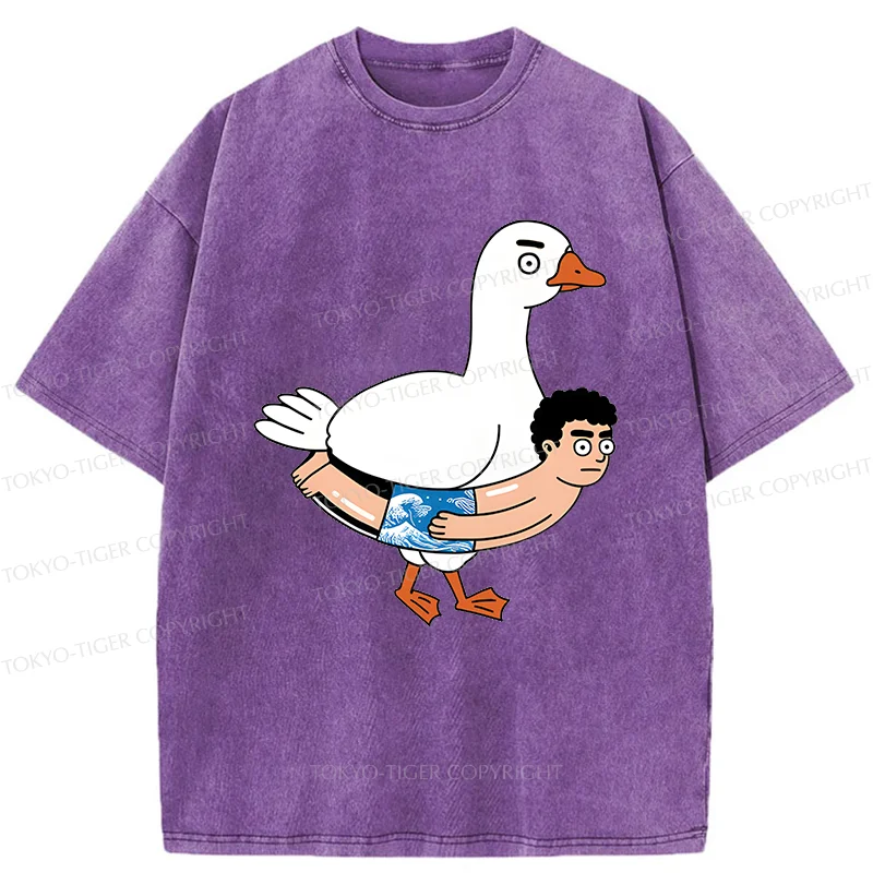 Tokyo-Tiger Goose With Swimming Ring Washed T-Shirt