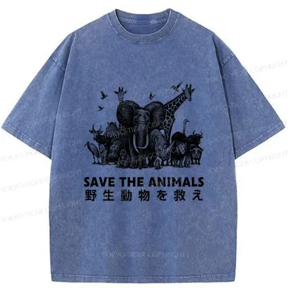 Tokyo-Tiger Save Animals Washed T-Shirt