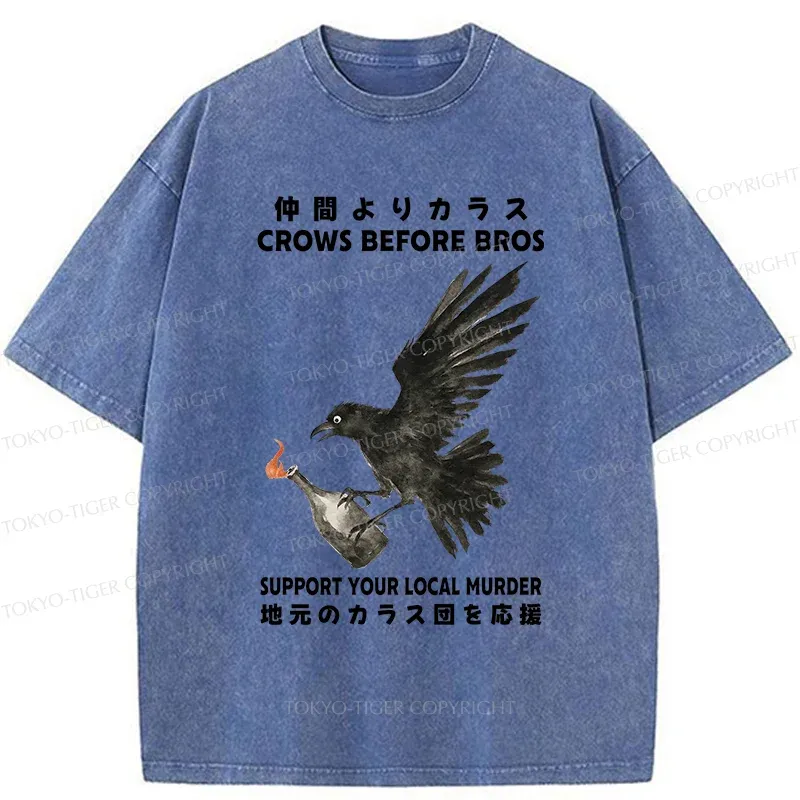 Tokyo-Tiger Crow Holding A Fire Bottle Washed T-Shirt