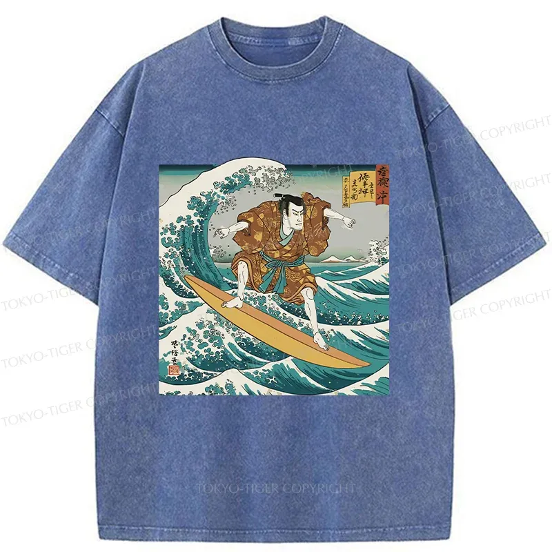 Tokyo-Tiger Samurai Surf Washed T-Shirt