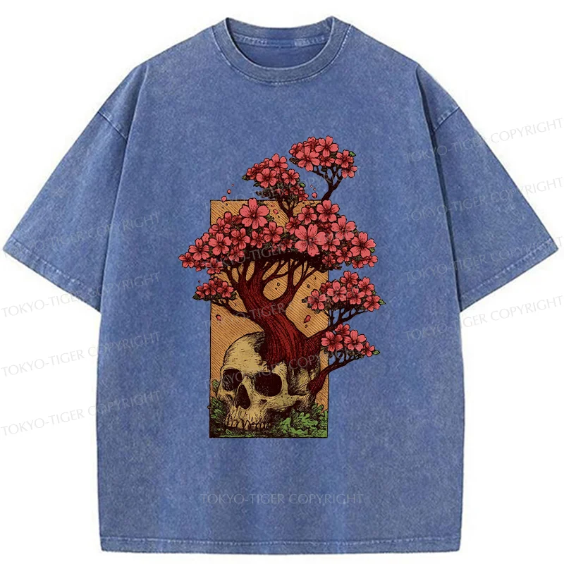 Tokyo-Tiger Skull Flower Washed T-Shirt