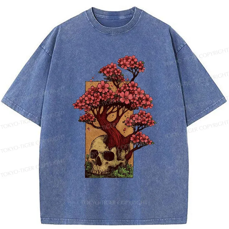 Tokyo-Tiger Skull Flower Washed T-Shirt