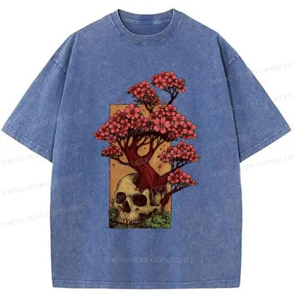 Tokyo-Tiger Skull Flower Washed T-Shirt