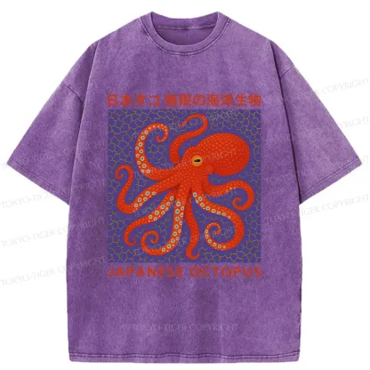 Tokyo-Tiger Retro Japanese Octopus Washed T-Shirt