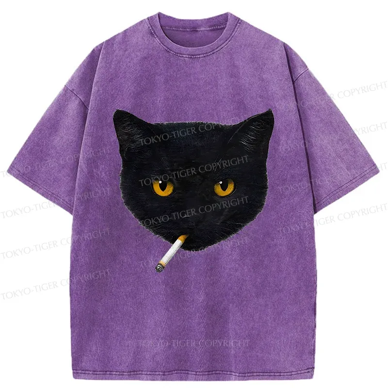Tokyo-Tiger Smoking Cat Washed T-Shirt