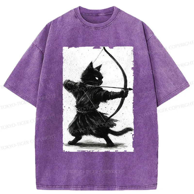 Tokyo-Tiger Retro Cat Archery Washed T-Shirt
