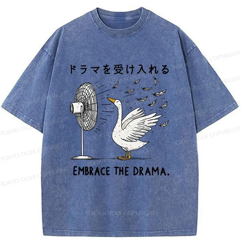 Tokyo-Tiger Goose Blowing Electric Fan Washed T-Shirt