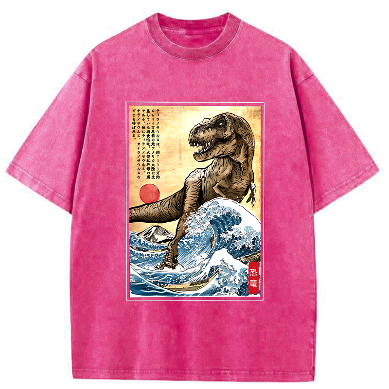 Tokyo-Tiger The Great Wave Off Dinosaur Washed T-Shirt