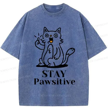 Tokyo-Tiger Stay Positive Cat Washed T-Shirt
