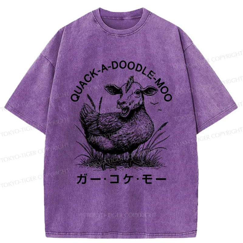 Tokyo-Tiger Duck Cow Funny Washed T-Shirt