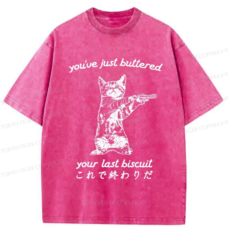 Tokyo-Tiger Funny Cat Holding A Gun Washed T-Shirt