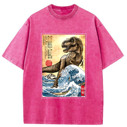 Tokyo-Tiger The Great Wave Off Dinosaur Washed T-Shirt
