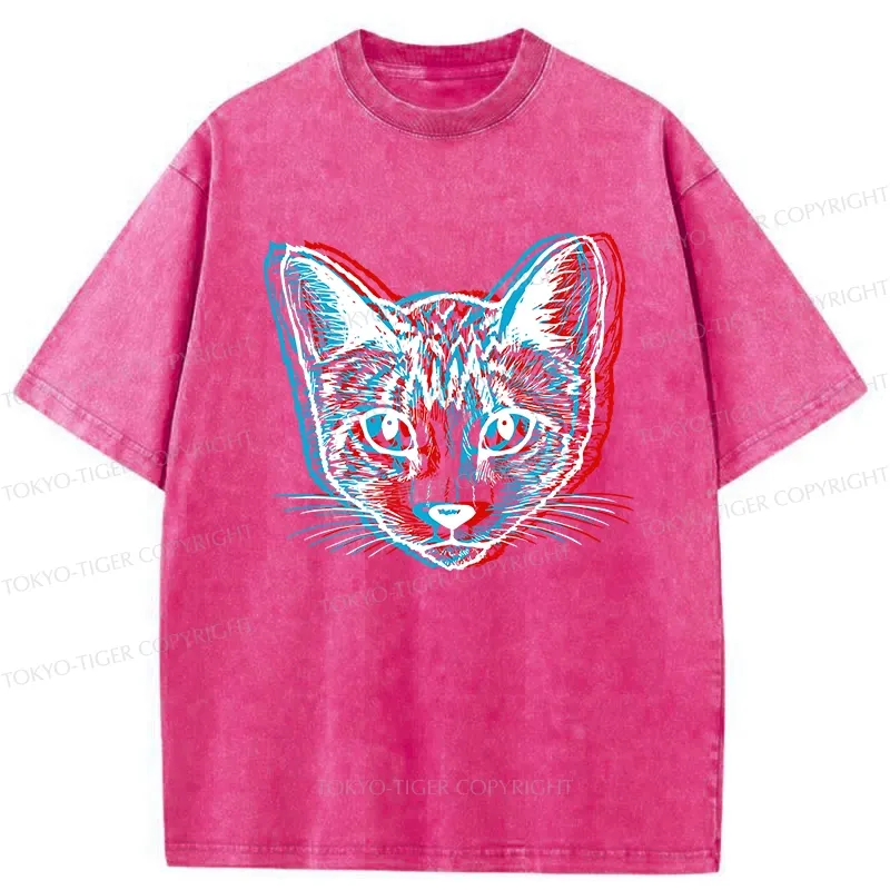 Tokyo-Tiger Psychedelic Cat Washed T-Shirt