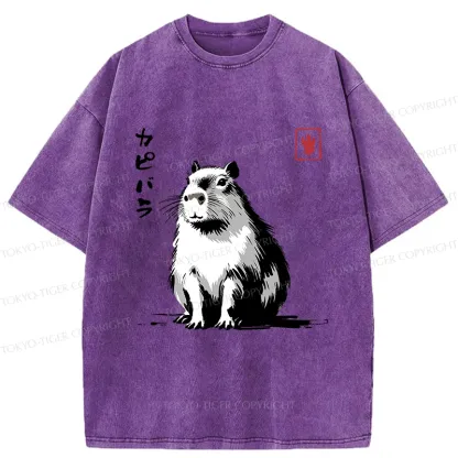 Tokyo-Tiger Retro Japanese Capybara Washed T-Shirt
