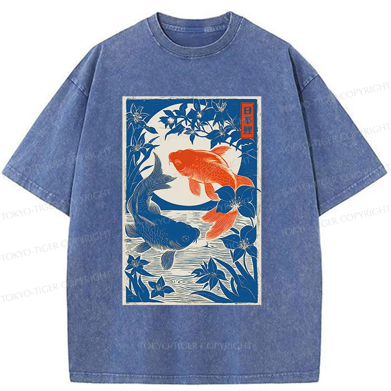 Tokyo-Tiger Woodcut Koi Washed T-Shirt