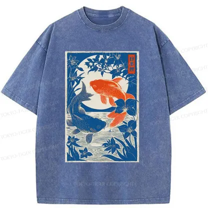 Tokyo-Tiger Woodcut Koi Washed T-Shirt