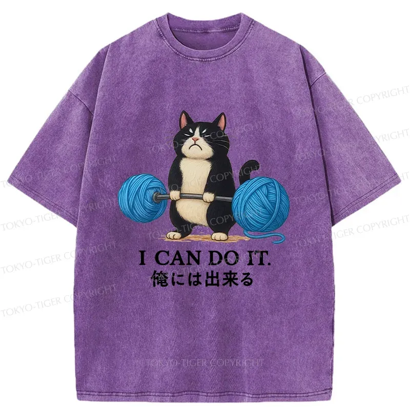 Tokyo-Tiger Cat Lifting Weight Washed T-Shirt
