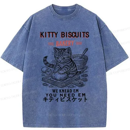 Tokyo-Tiger Kitty Bakery Funny Washed T-Shirt