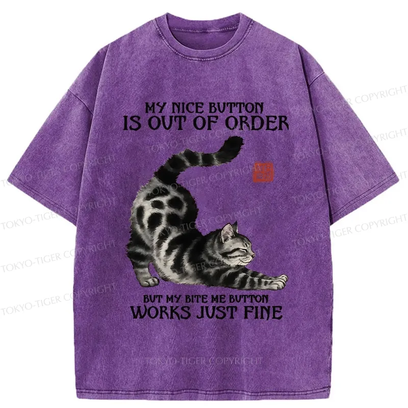 Tokyo-Tiger Naughty Cat Stretching Washed T-Shirt